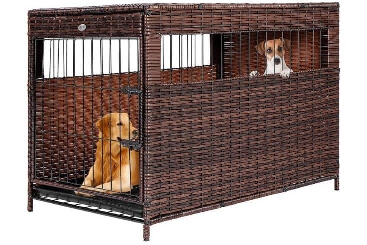 DEStar Heavy Duty PE Rattan Wicker Pet Dog Cage Crate