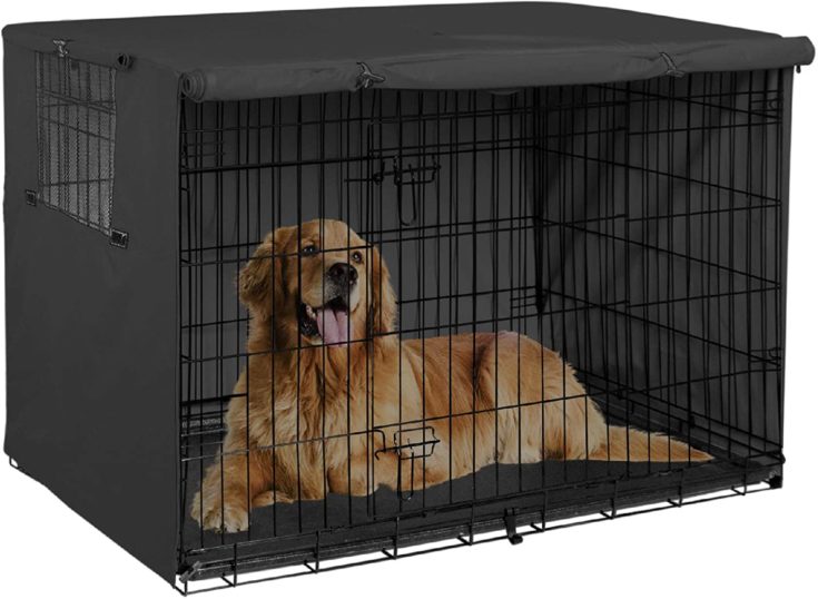 ZZXHOME Wire Dog Crate Covers Durable Windproof Pet Kennel Cover Provided Indoor Outdoor Protection for Dog Crate Dog Kennel Easy to Put On Take Off and Adjust,Brown,L 