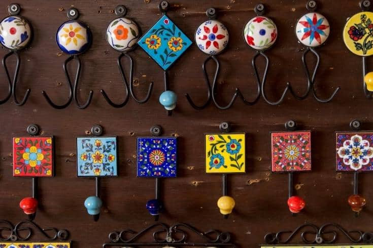 Decorative hooks displayed at the home decor shop