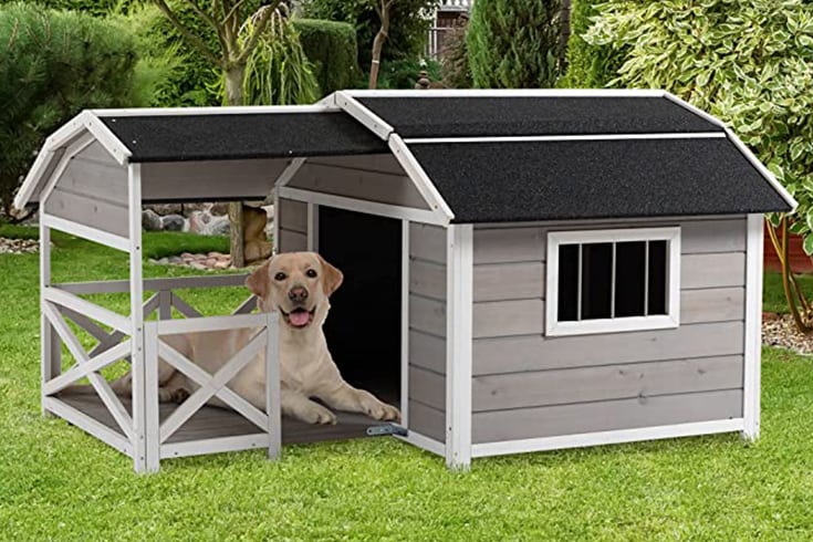 PawHut Outdoor Wooden Dog House Cabin Style