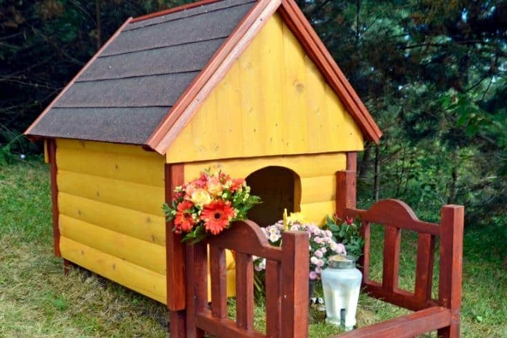 Wooden dog house as grave dog