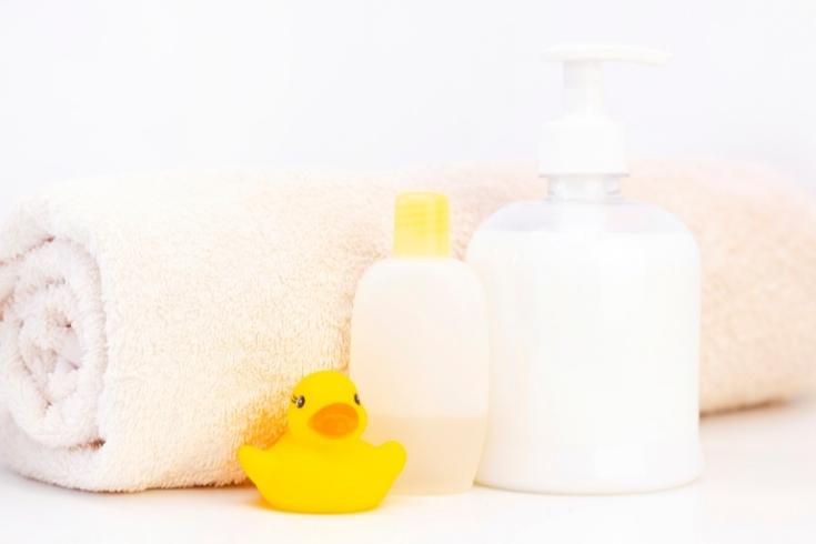 baby hygiene and bath items shampoo bottle baby soap towel