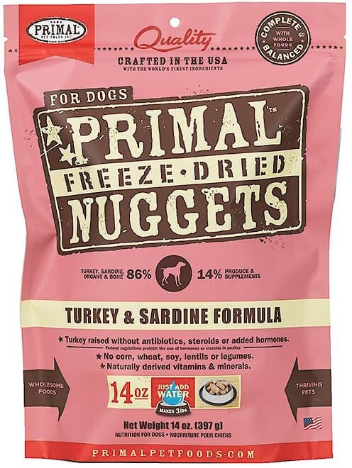 Primal Turkey Sardine Formula Nuggets Grain Free Raw Freeze Dried Dog Food