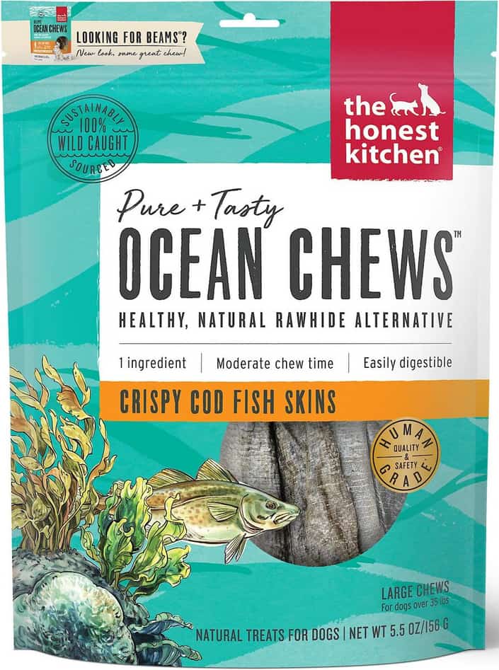 The Honest Kitchen Beams Ocean Chews Cod Fish Skins Dehydrated Dog Treats