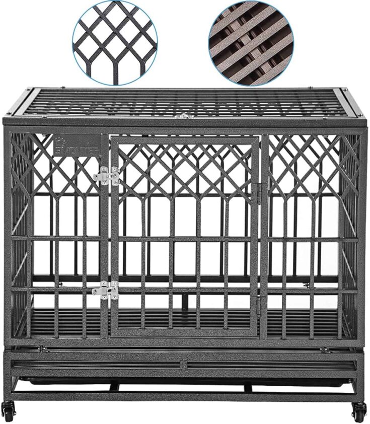 SMONTER Heavy Duty Dog Cage for Large Dog Strong Metal Kennel e1660573669867