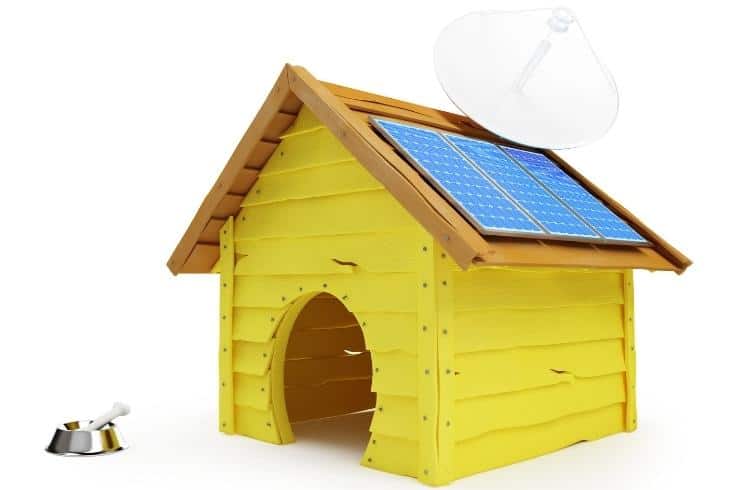 dog house with solar panels and antenna